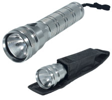 Fém elemlámpa, 6 db LED, 1 db xenon izzó